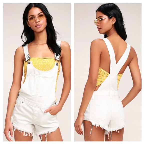 Free People Denim - Free People Summer Babe Denim Short Overalls in Worn White